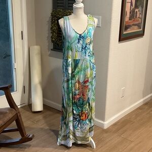 Jams World Artistic Floral Maxi Dress - Blue, Green, Orange